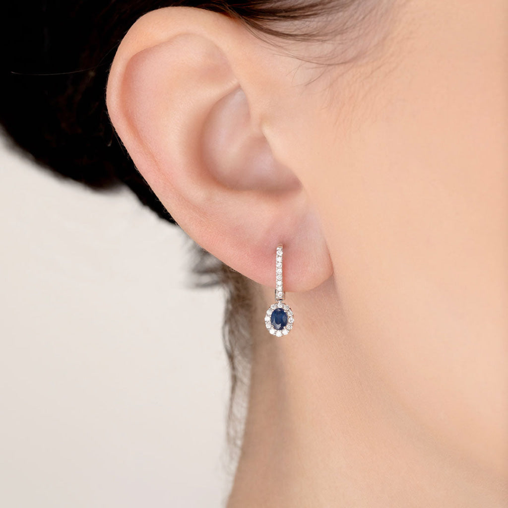 Maida Sapphire Drop Diamond Earrings | 18ct White Gold