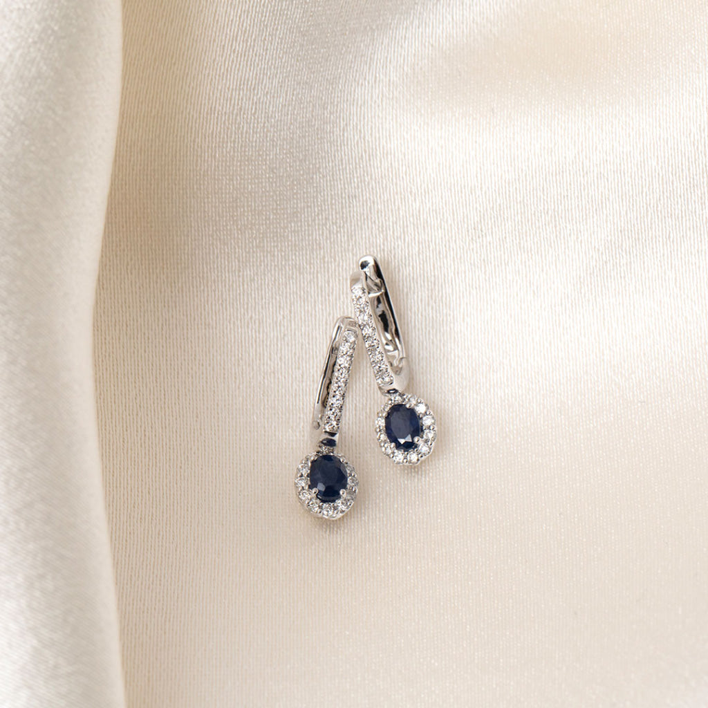 Sapphire Drop Diamond Earrings | 18ct White Gold - Earrings