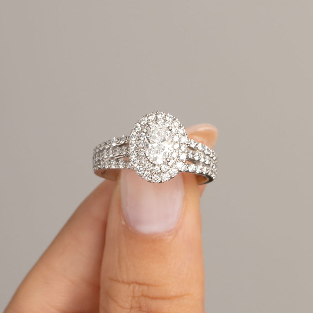 MAISIE | Oval Halo Diamond Set in 18ct White Gold 1.39ct