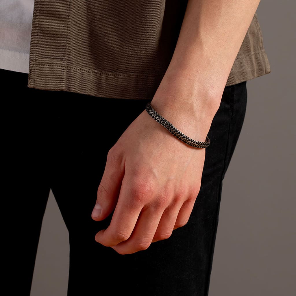 Gents Foxtail Bracelet | Oxidised Sterling Silver - Bracelet