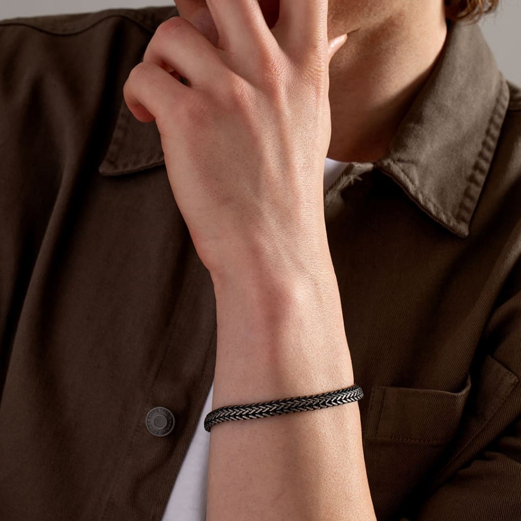 Gents Foxtail Bracelet | Oxidised Sterling Silver - Bracelet