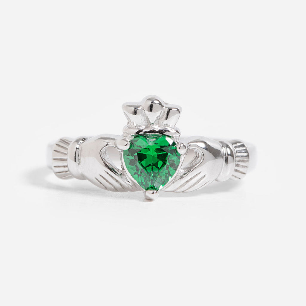 May Birthstone Claddagh Ring | Sterling Silver