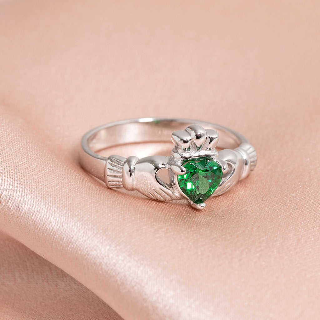 May Birthstone Claddagh Ring | Sterling Silver - Rings