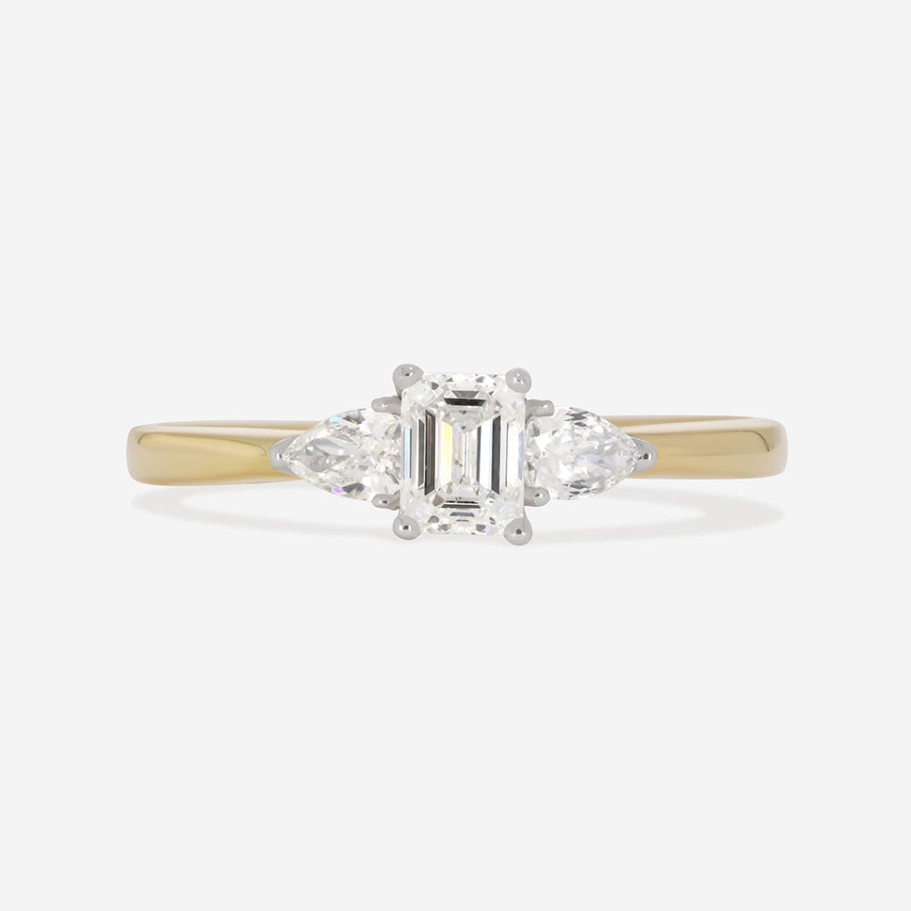 MICAH 0.66ct | Emerald Cut 3-Stone Natural Diamond Engagement Ring in 18ct Gold