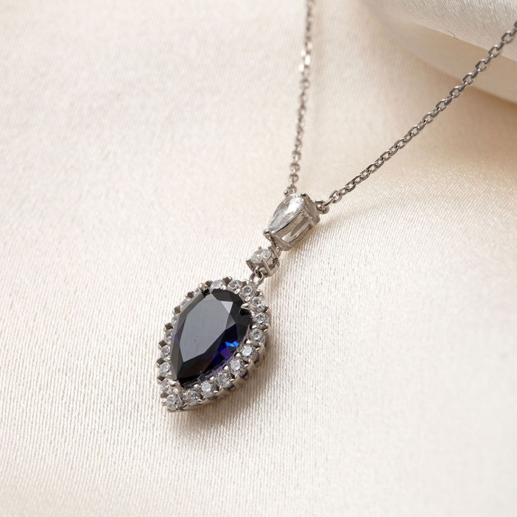 Midnight Blue Pear Drop Necklace | Sterling Silver