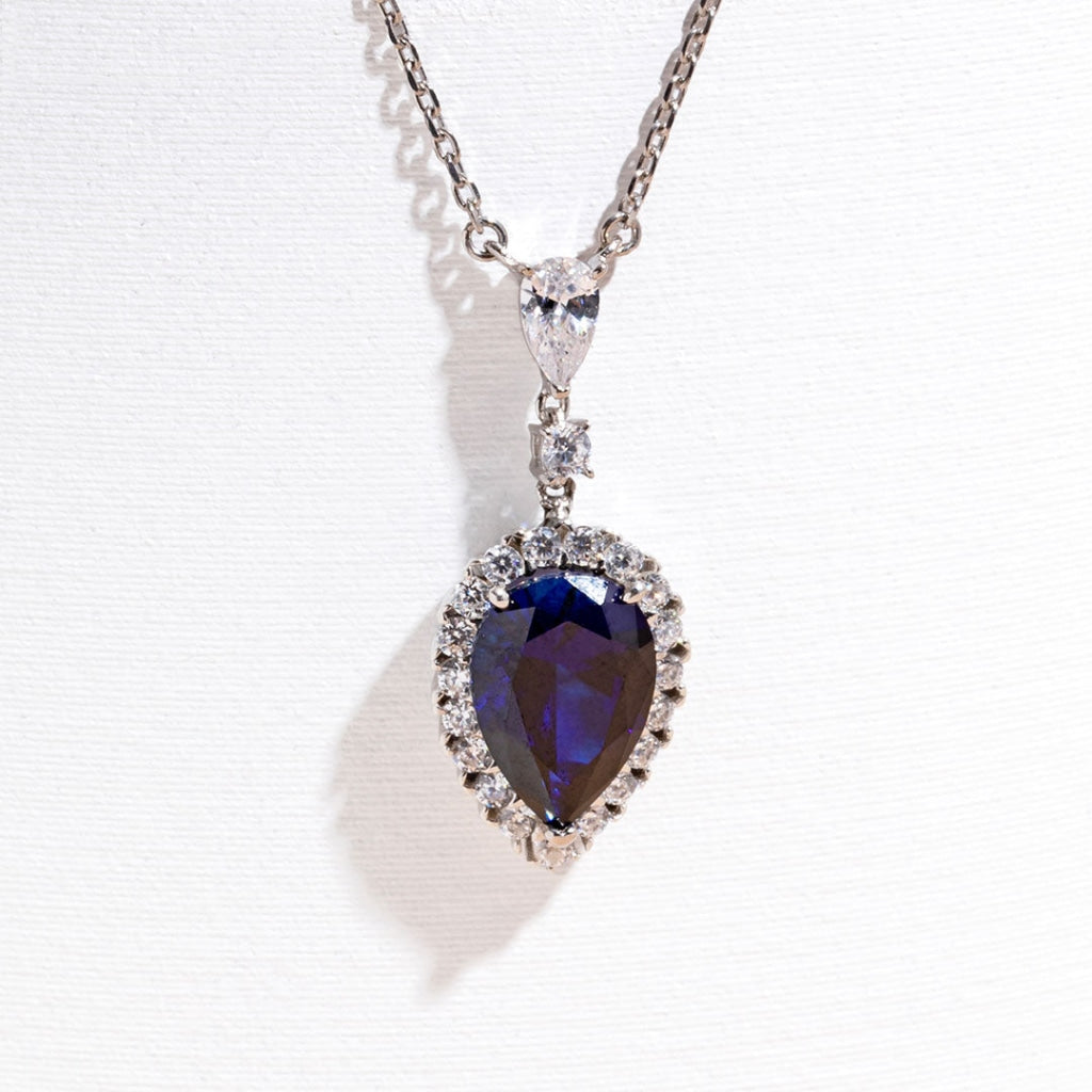 Midnight Blue Pear Drop Necklace | Sterling Silver 