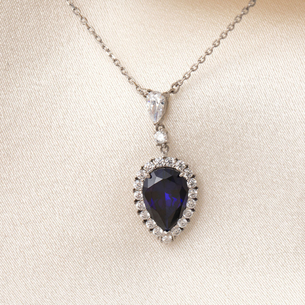 Midnight Blue Pear Drop Necklace | Sterling Silver