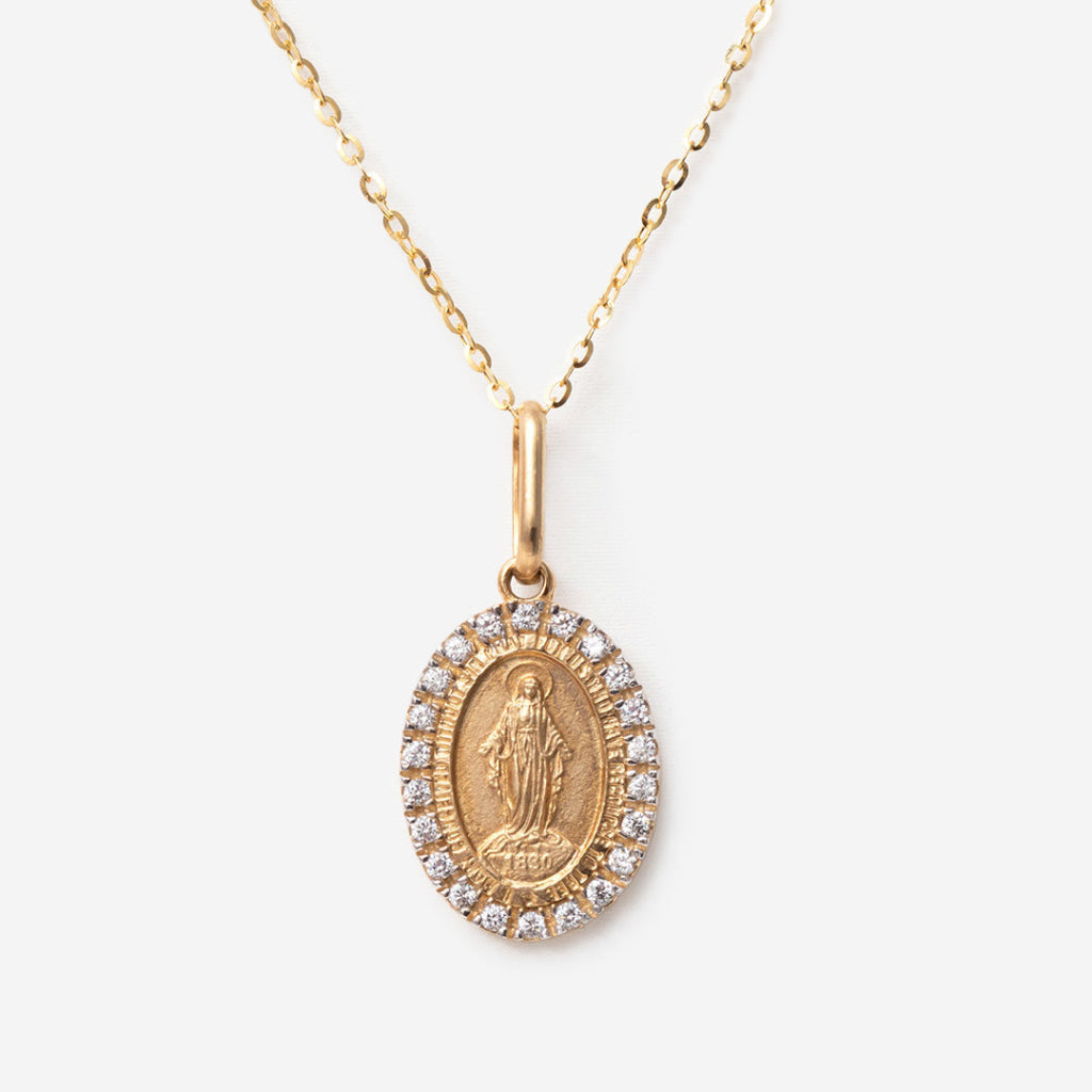 Miraculous Medal - set with Zirconia Stones | 9ct Gold