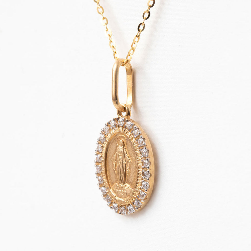 Miraculous Medal - set with Zirconia Stones | 9ct Gold