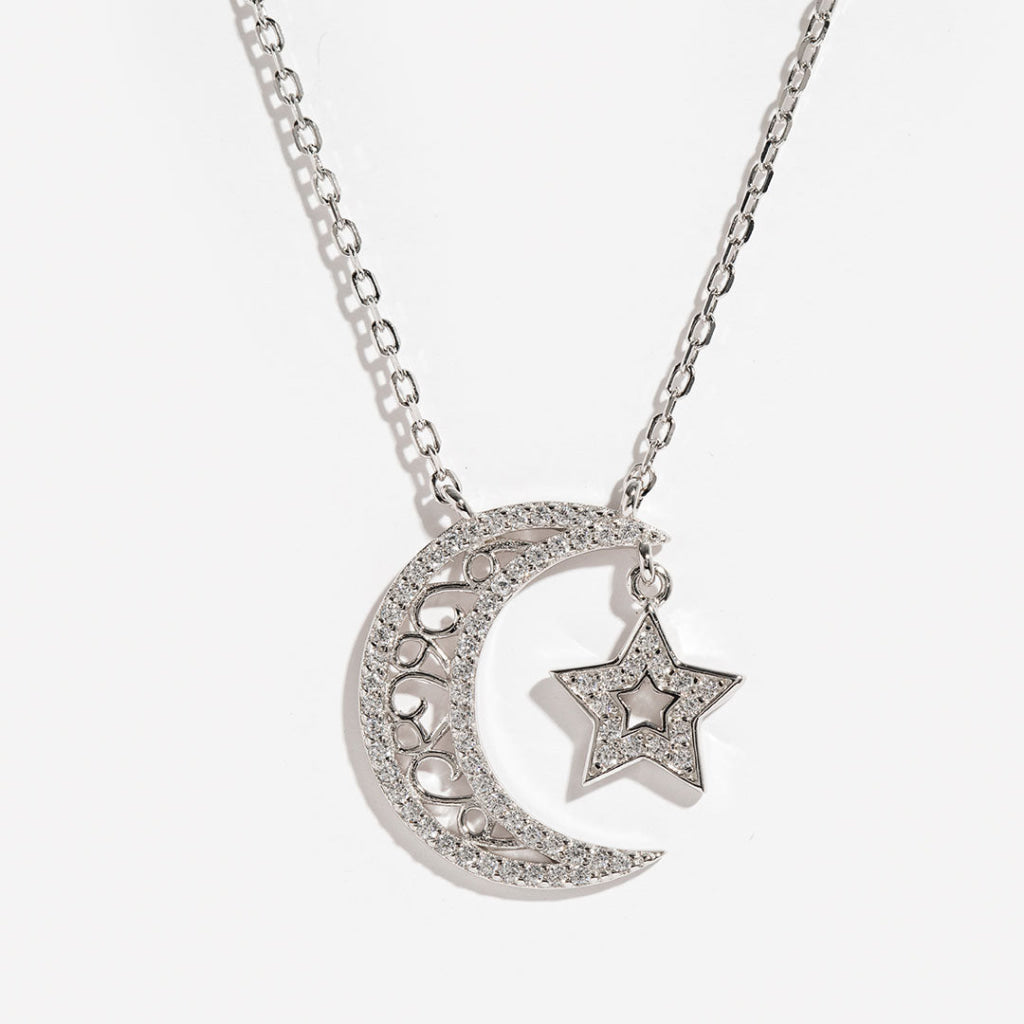 Moon & Star CZ Necklace | Sterling Silver - Gear – Gear Jewellers