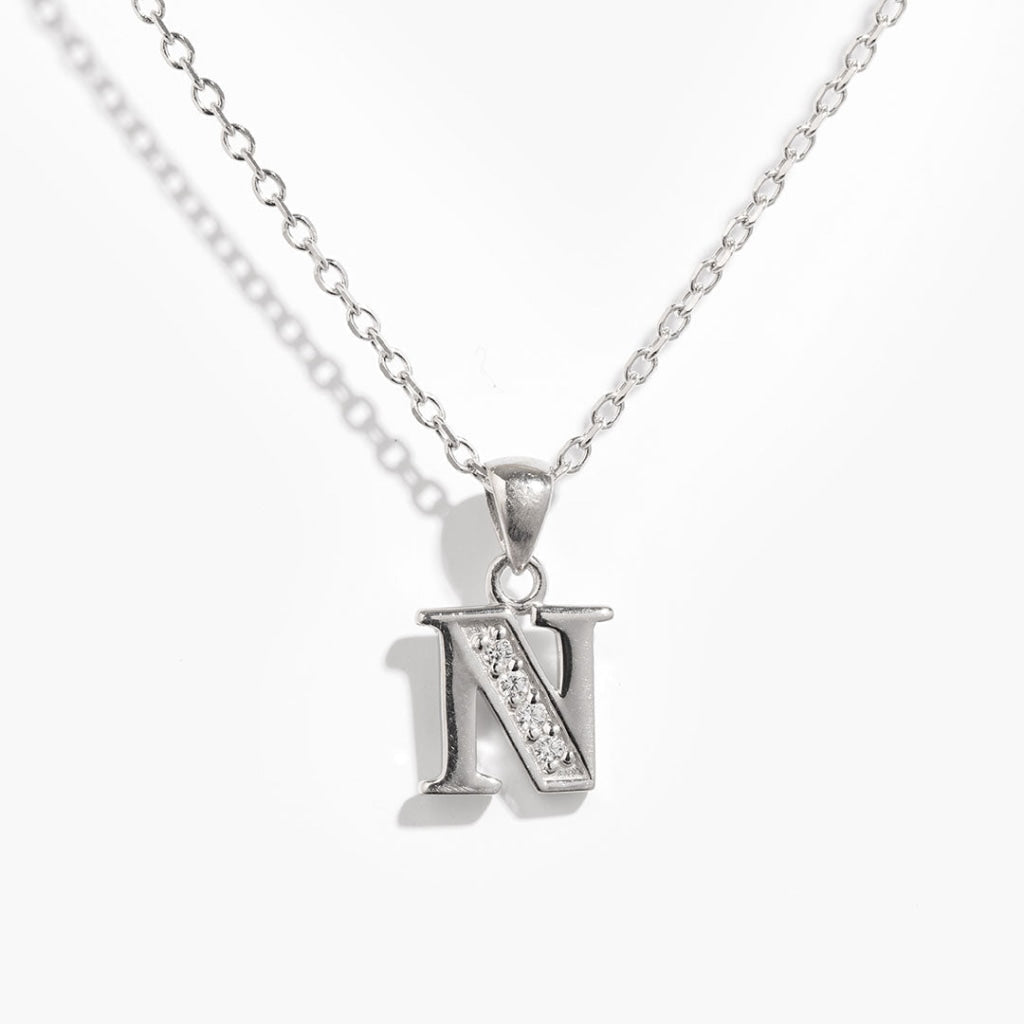 Woman wearing Sterling Silver N Initial Necklace