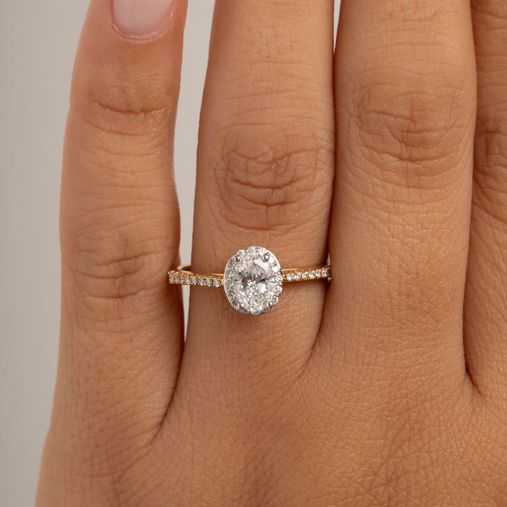 NAOISE | Oval Halo Diamond Set in 18ct Gold 0.76ct - Rings