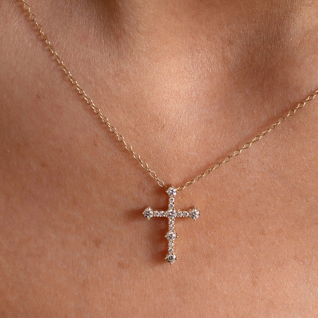 Natural Diamond Pointed Cross Necklace 0.25ct | 9ct Gold