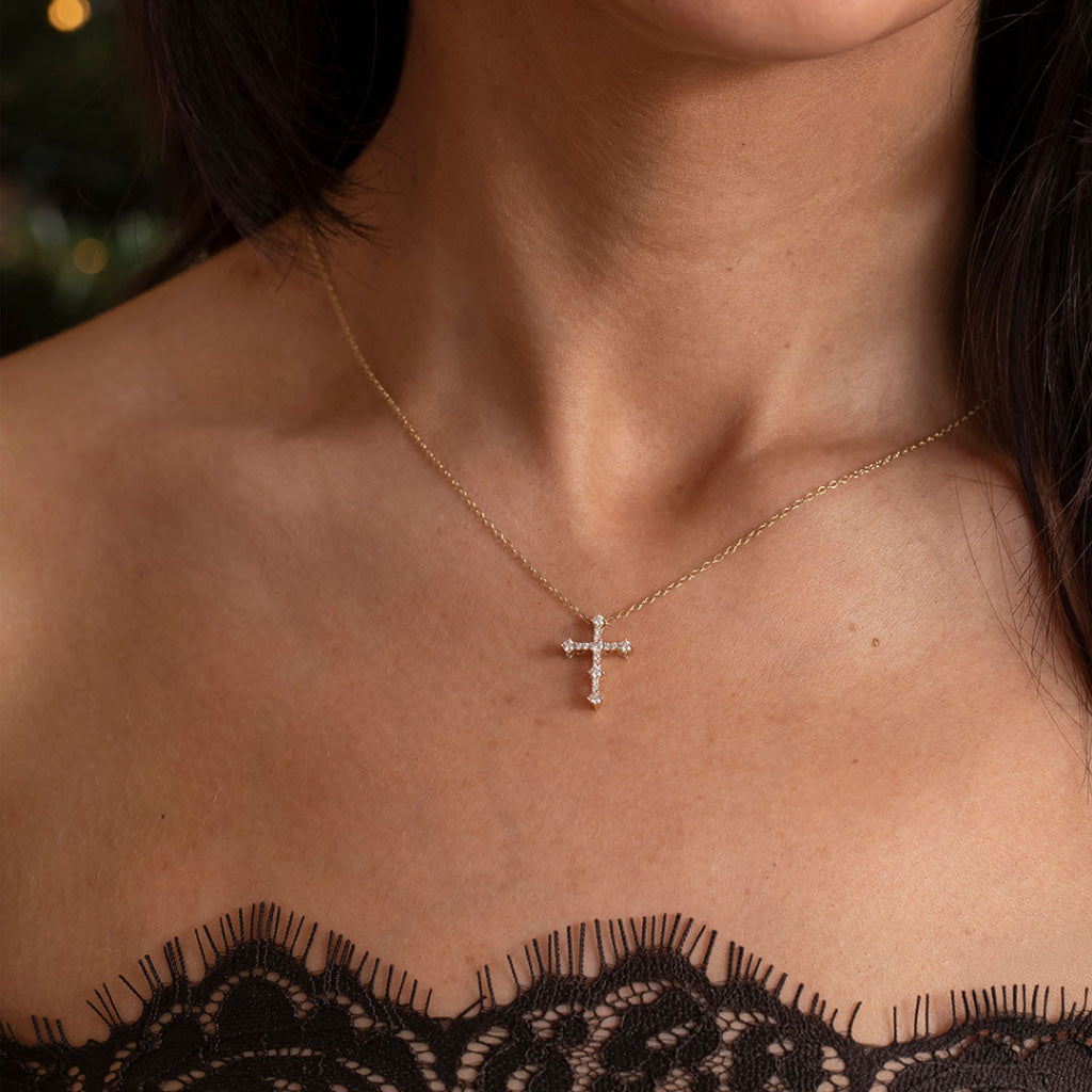 Natural Diamond Pointed Cross Necklace 0.25ct | 9ct Gold