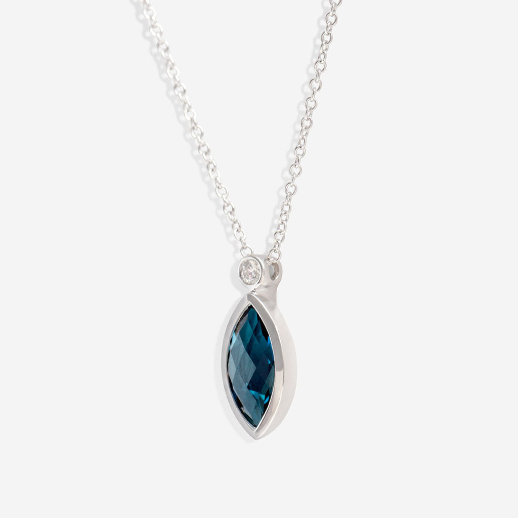 Navette | 9ct Gold London Blue Topaz & Diamond Necklace