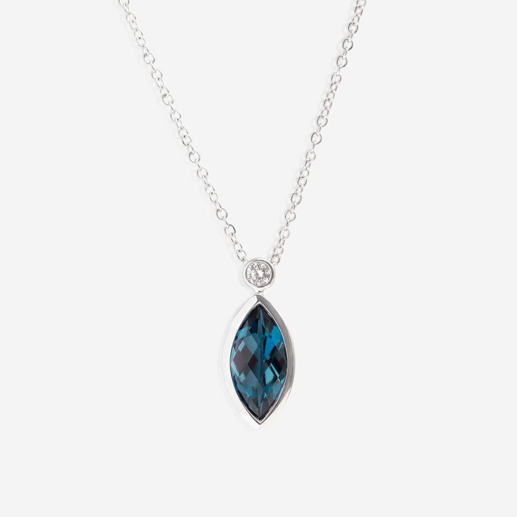 Navette | 9ct Gold London Blue Topaz & Diamond Necklace