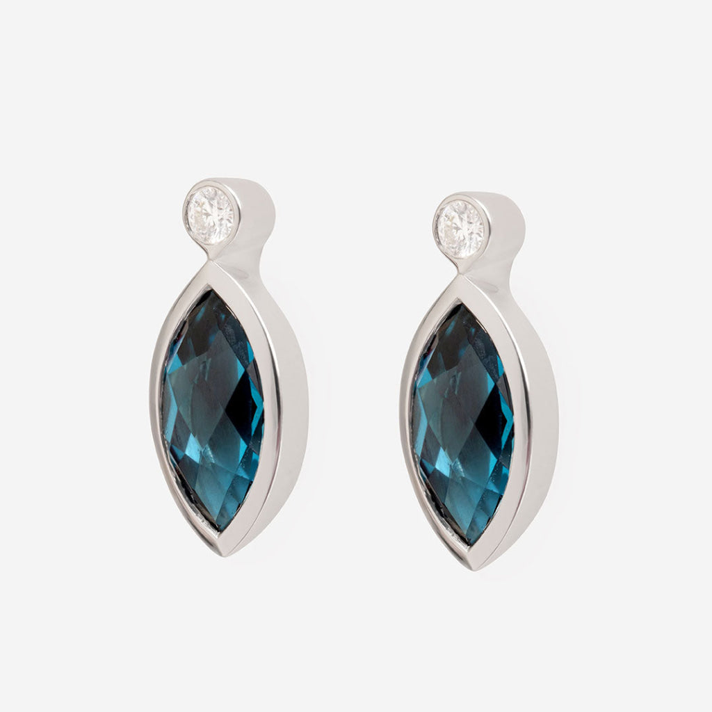 Navette | 9ct Gold London Blue Topaz Earrings - Earrings