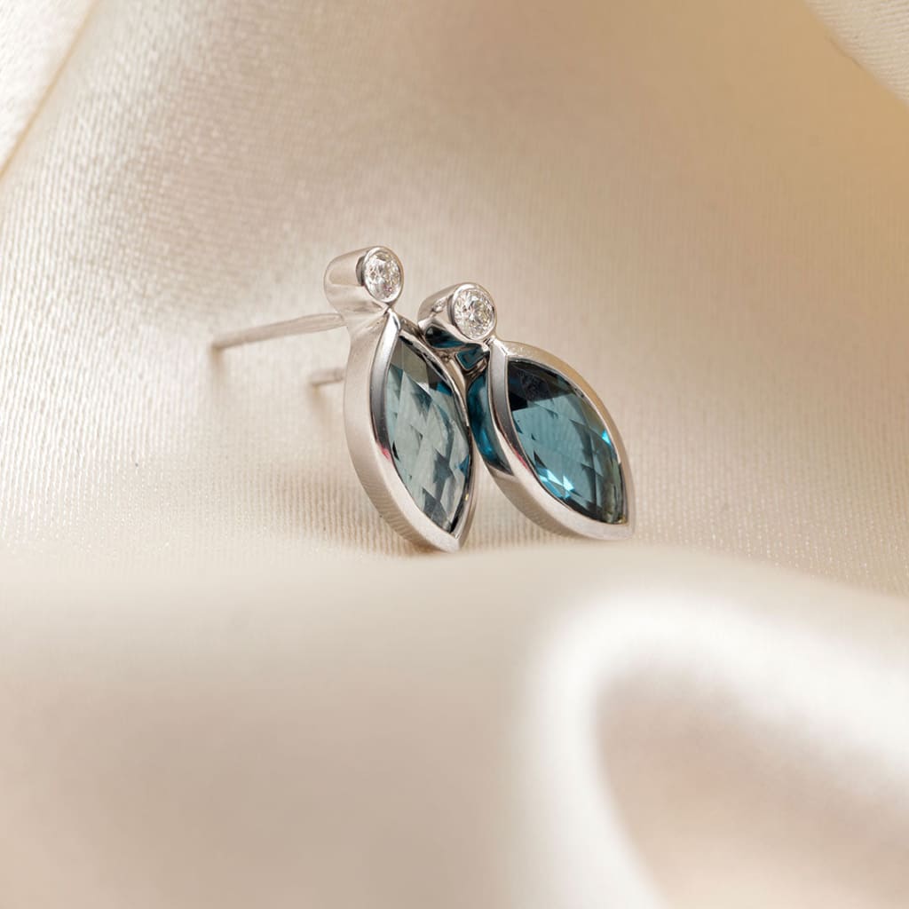 Navette | London Blue Topaz Earrings in 9ct Gold