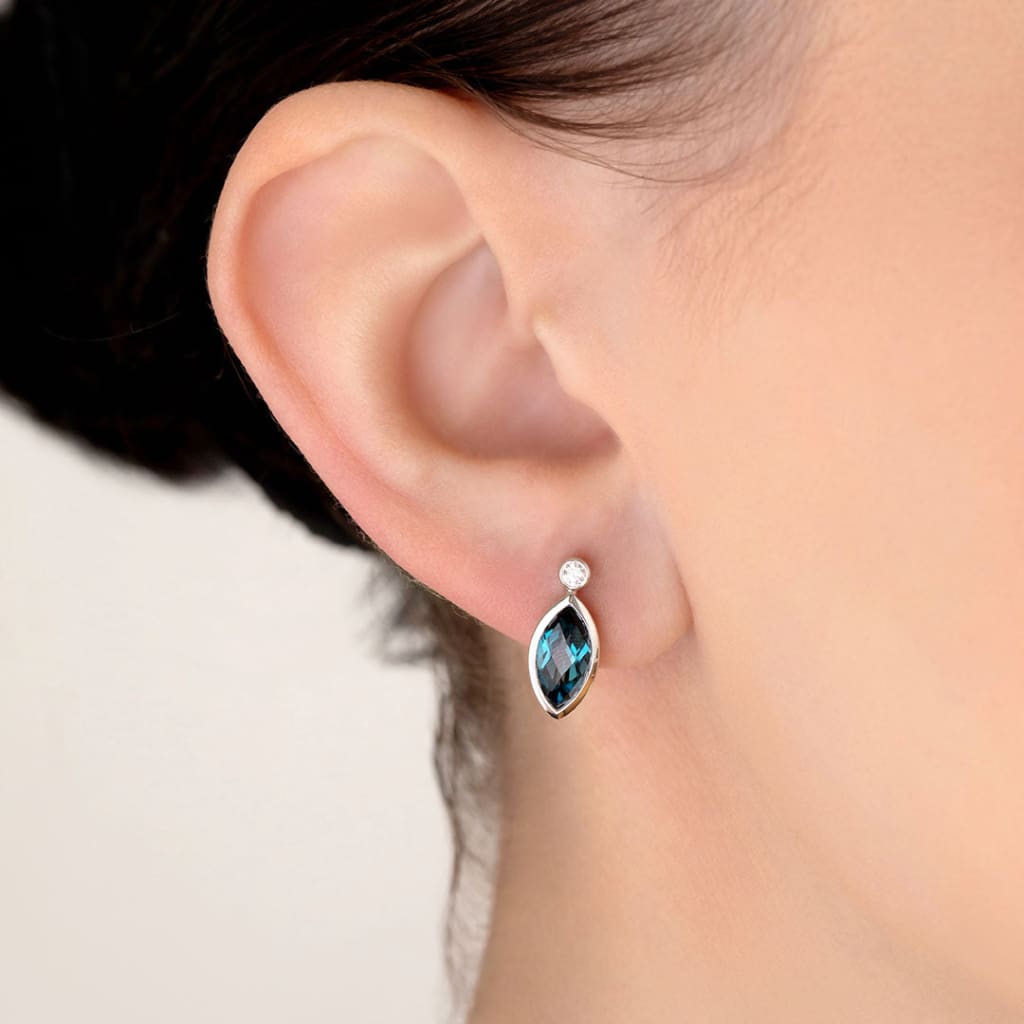 Navette | 9ct Gold London Blue Topaz Earrings - Earrings