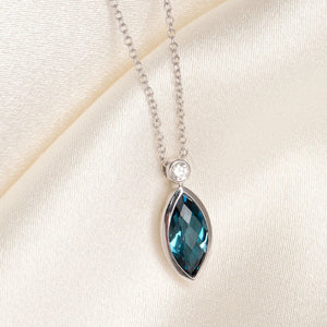 Navette | London Blue Topaz & Diamond Necklace in 9ct Gold