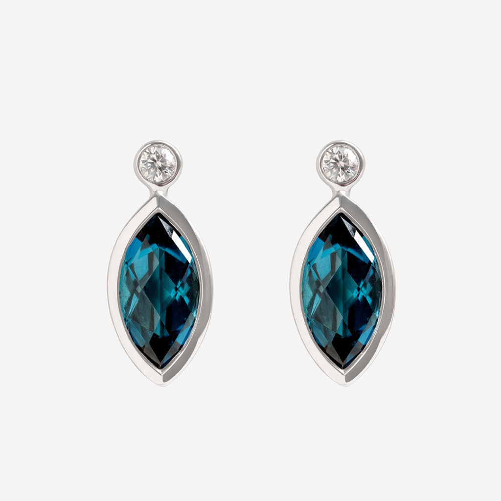 Navette | 9ct Gold London Blue Topaz Earrings - Earrings