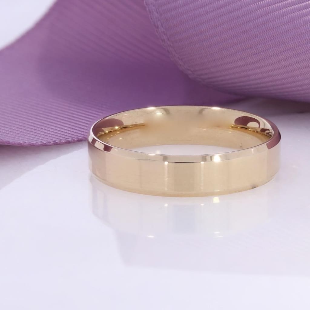 Bevelled Edge Comfort Wedding Ring | 9ct Gold - Rings