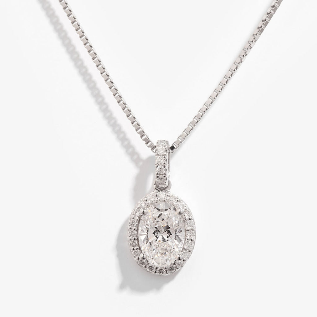 Nobility Oval Lab Grown Diamond Necklace | 18ct White Gold - Model Photo