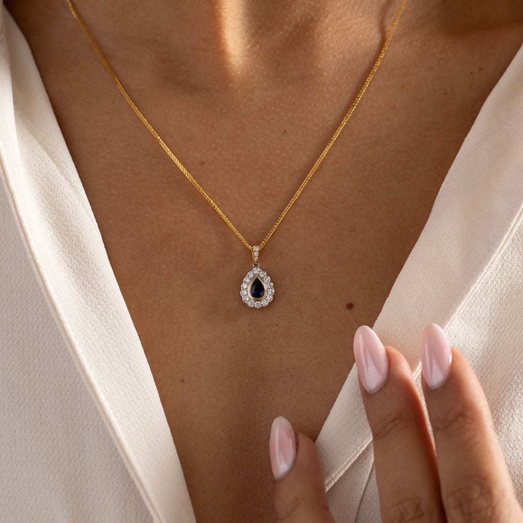 Oblivion Sapphire & Diamond Halo Necklace | 18ct Gold