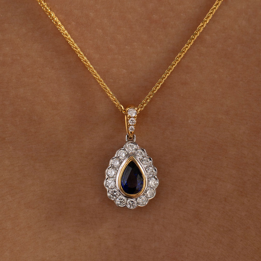 Oblivion Sapphire & Diamond Halo Necklace | 18ct Gold