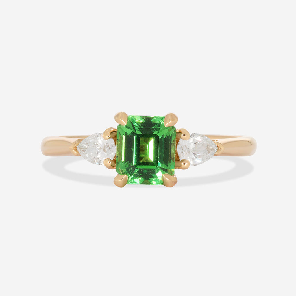 emerald cut tsavorite gemstone engagement ring