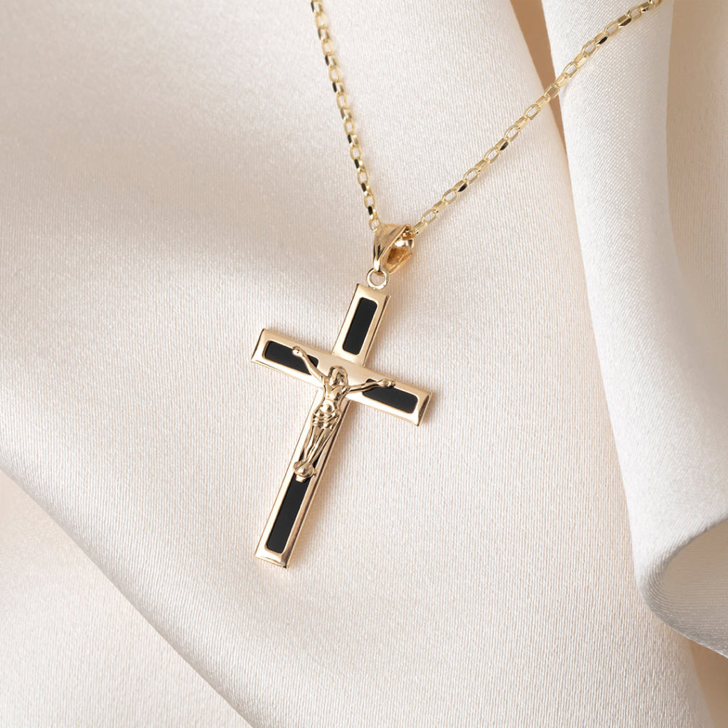 Onyx Crucifix  | 9ct Gold