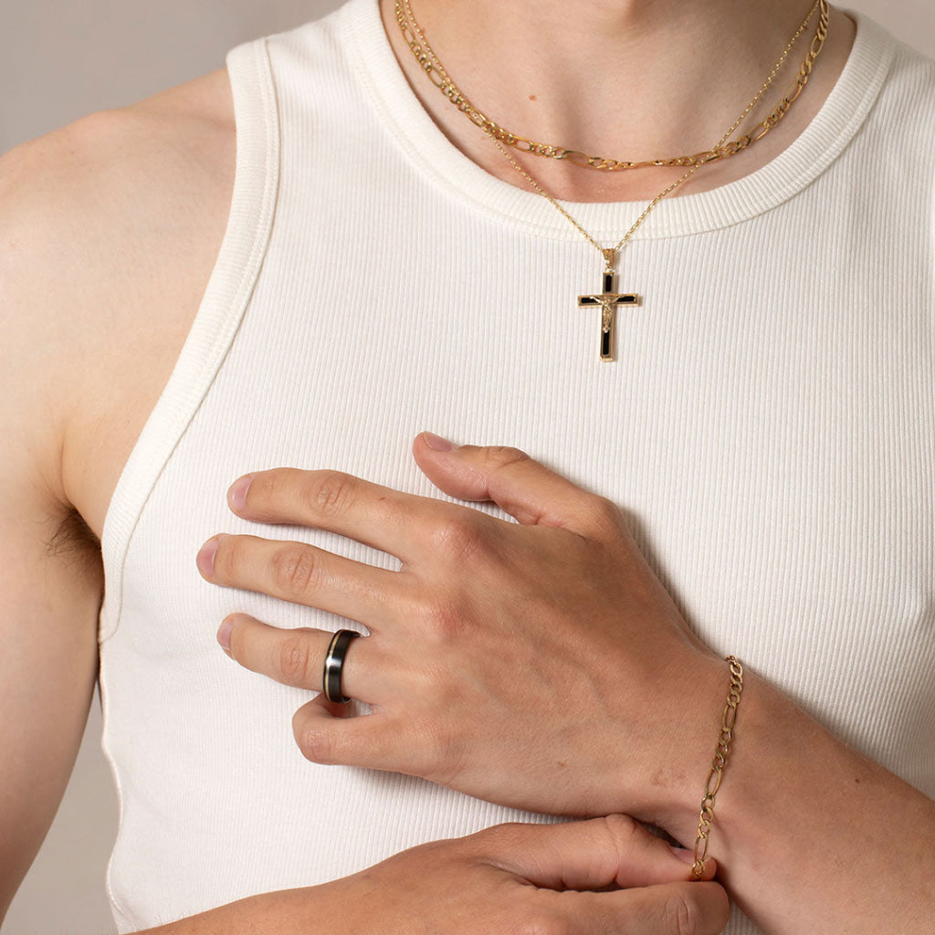 Onyx Crucifix | 9ct Gold - Necklace