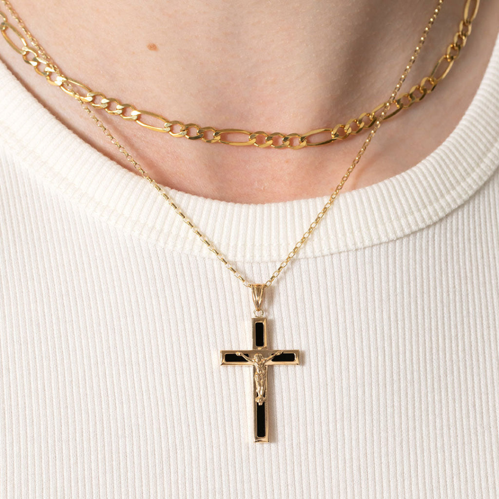 Onyx Crucifix | 9ct Gold - Necklace