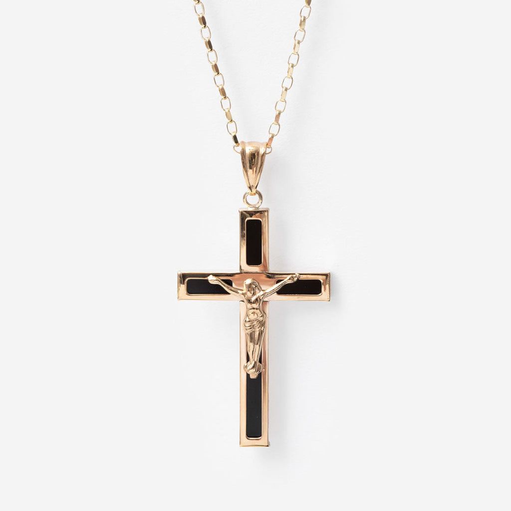 Onyx Crucifix | 9ct Gold - Necklace