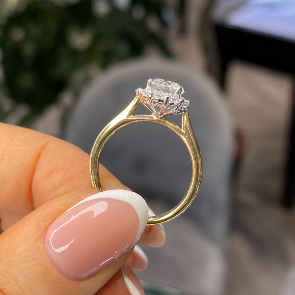 Lab Grown Diamond Engagement Ring held in hand