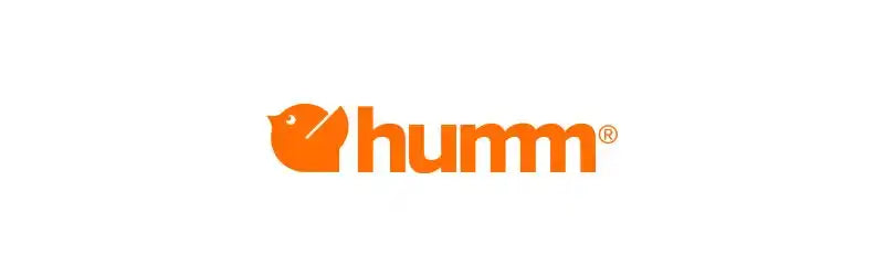 Orange ’humm’ logo with a stylized bird icon.