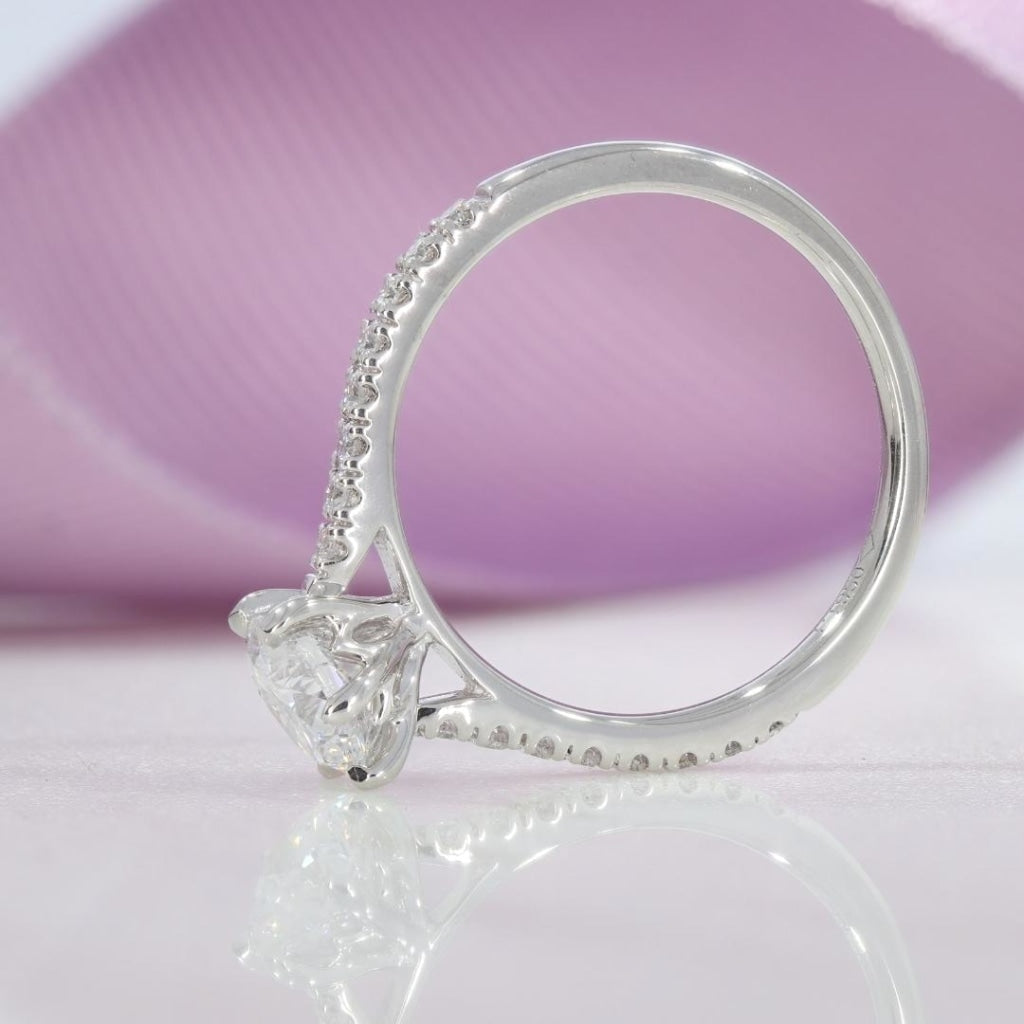 Platinum Lab Grown diamond engagement ring side view