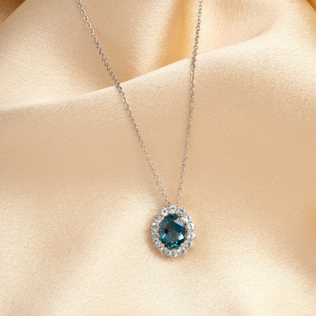 Oval Blue Topaz Necklace | 9ct White Gold - Necklace