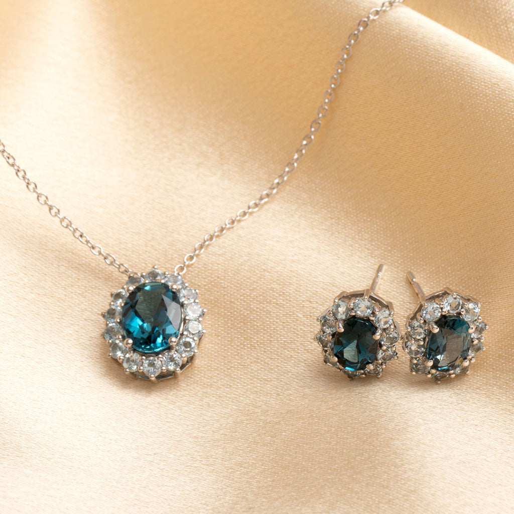 Oval Blue Topaz Necklace | 9ct White Gold - Necklace