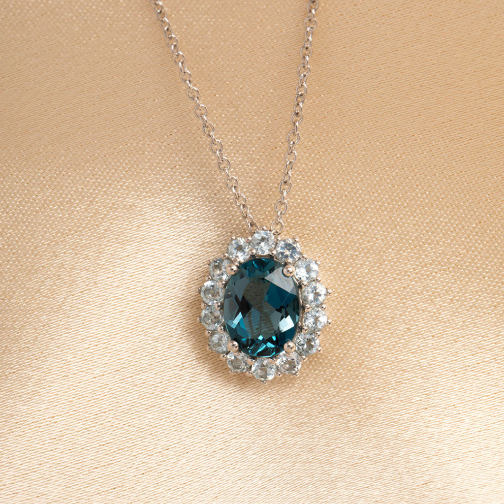 Oval Blue Topaz Necklace | 9ct White Gold - Necklace