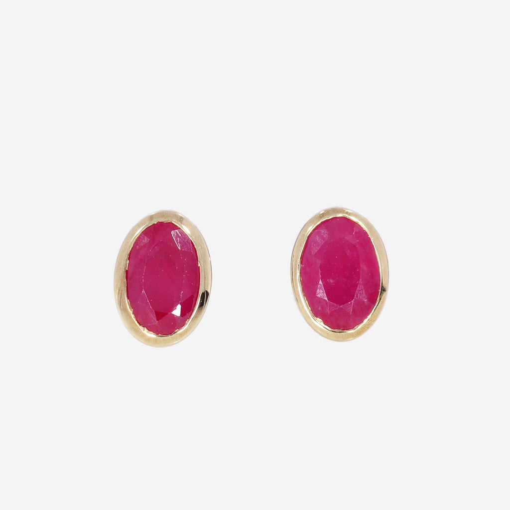Oval Ruby Earrings | 9ct Gold
