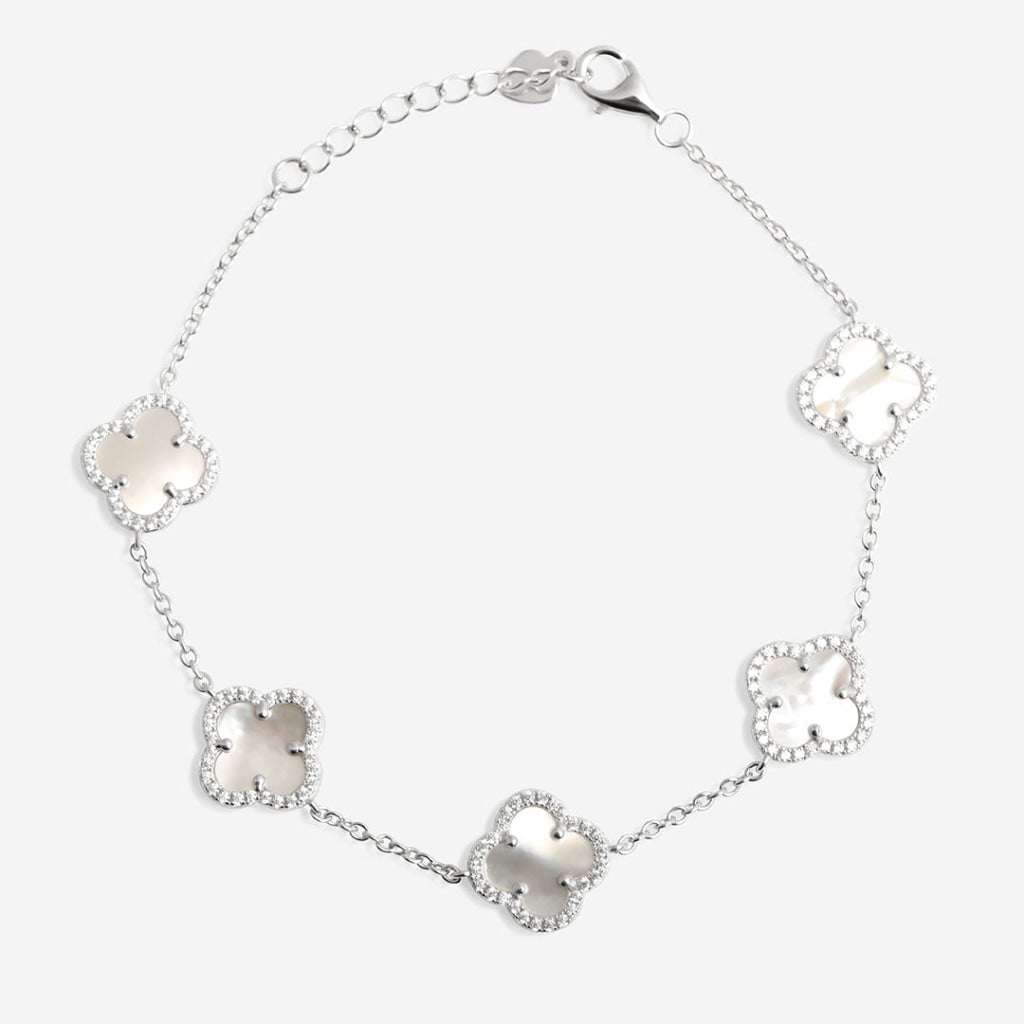 silver mother of pearl bracelet on white background