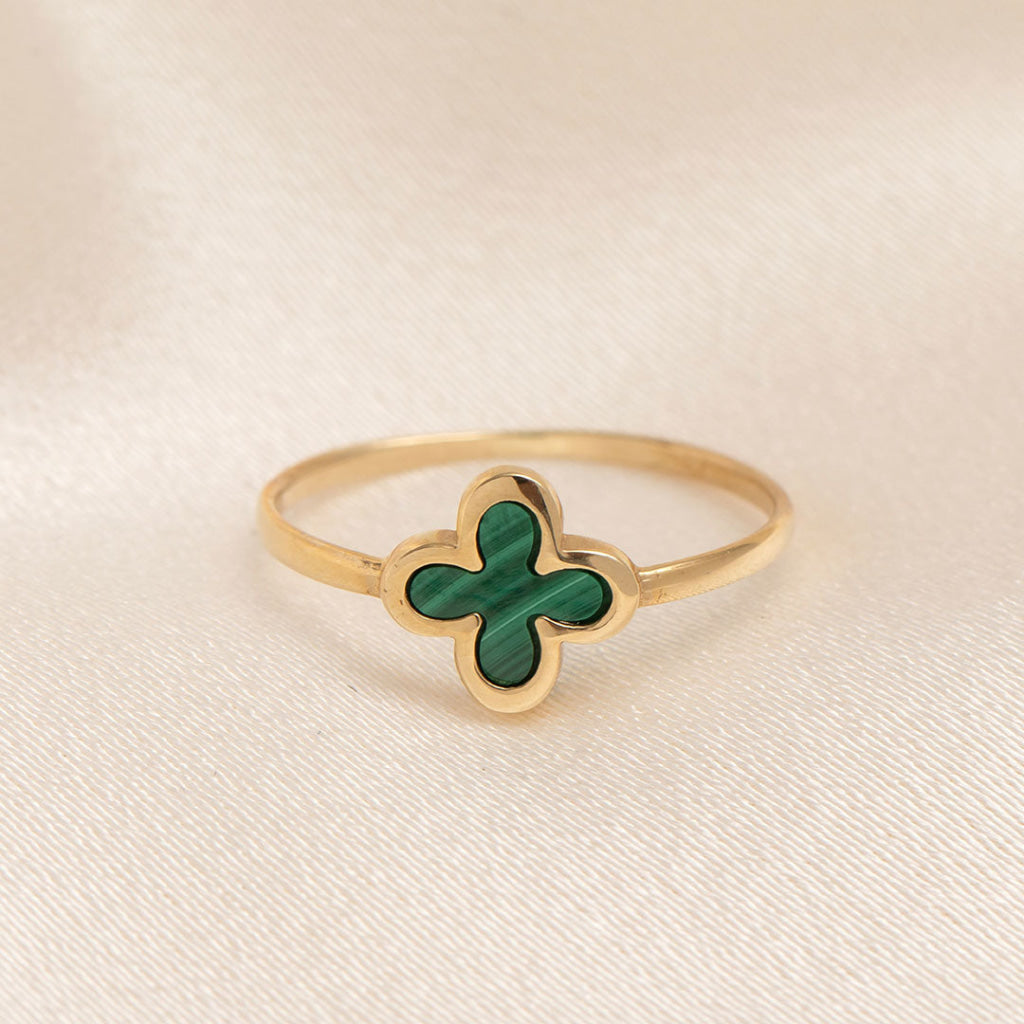 yellow gold malachite dress ring front view