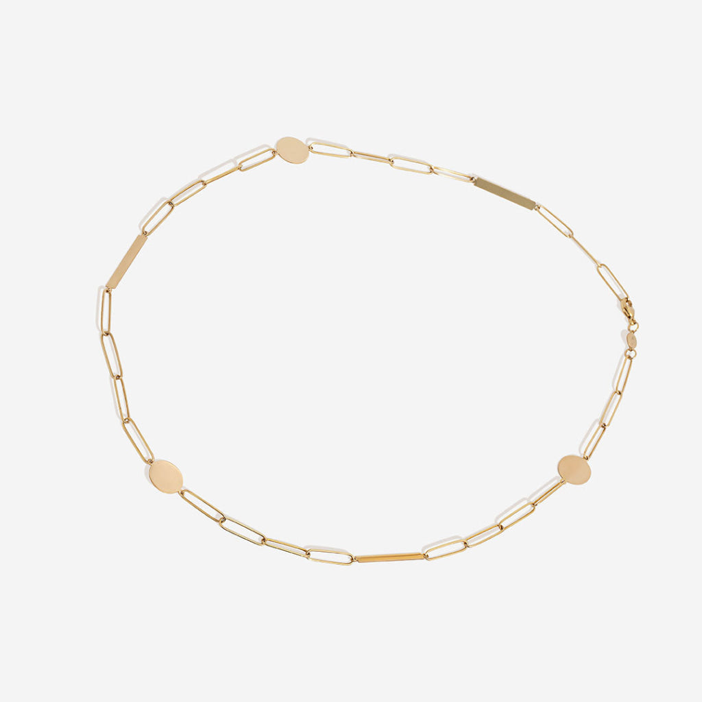Paperlink disc and bar necklace on white