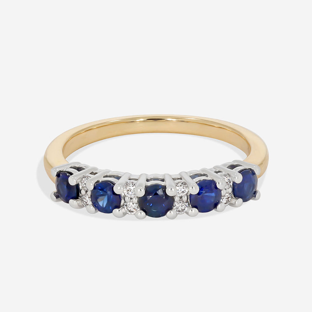 yellow gold diamond and sapphire eternity ring