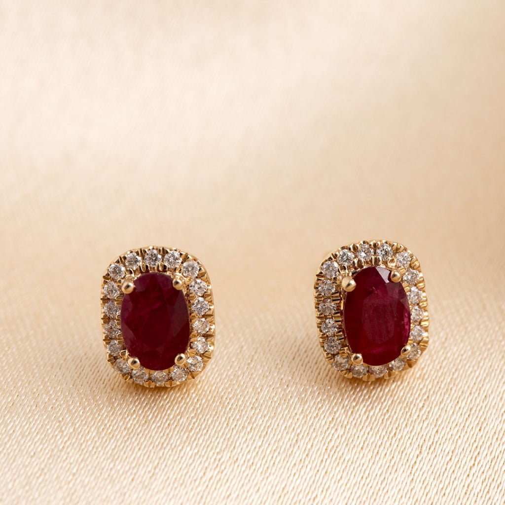 Ruby and diamond earrings with halo