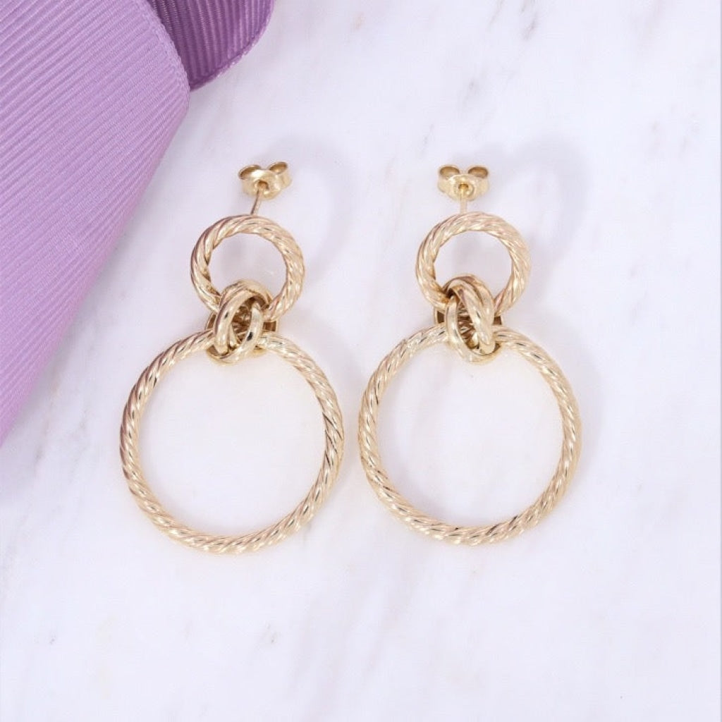 Patterned Drop Earrings | 9ct Gold - Earrings