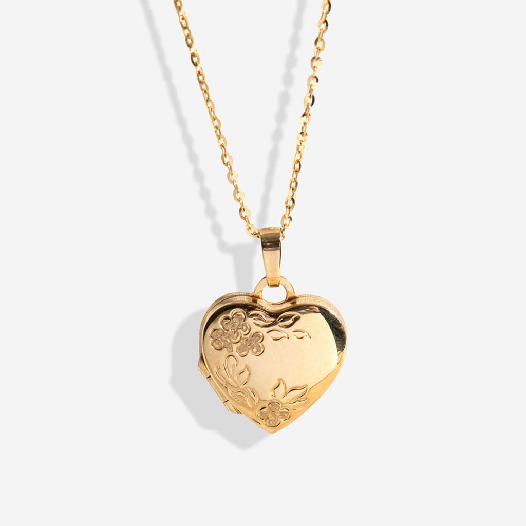 Patterned Heart Locket Necklace | 9ct Gold