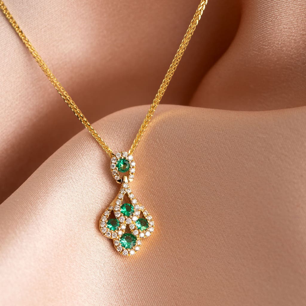 Peacock | Emerald & Diamond Necklace in 18ct Gold
