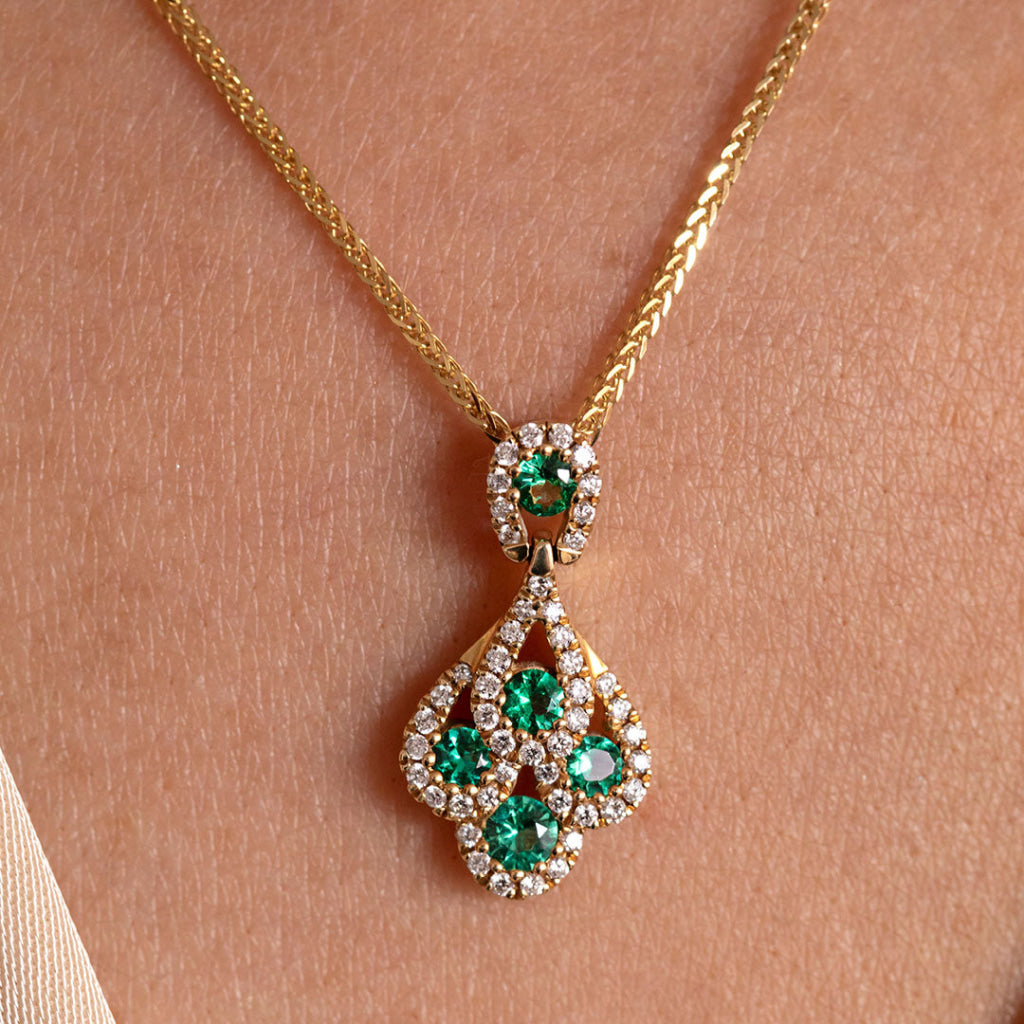 Peacock | Emerald & Diamond Necklace in 18ct Gold - Necklace